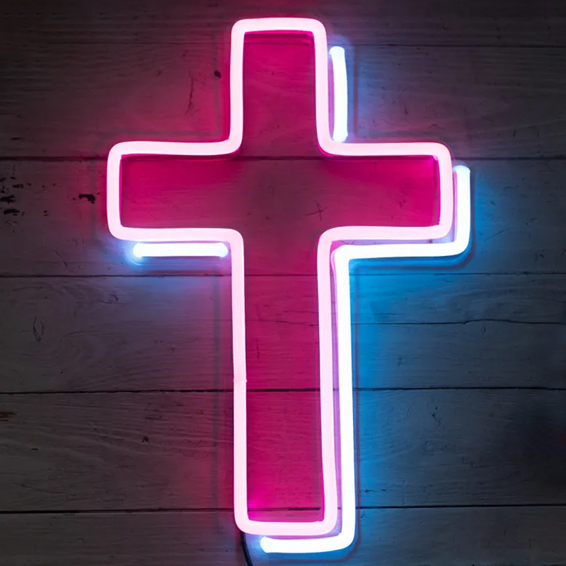Неоновая настенная лампа Cross Neon Wall Lamp Розовый Синий Неоновая настенная лампа Cross Neon Wall Lamp Розовый Синий в Саратове | Loft Concept