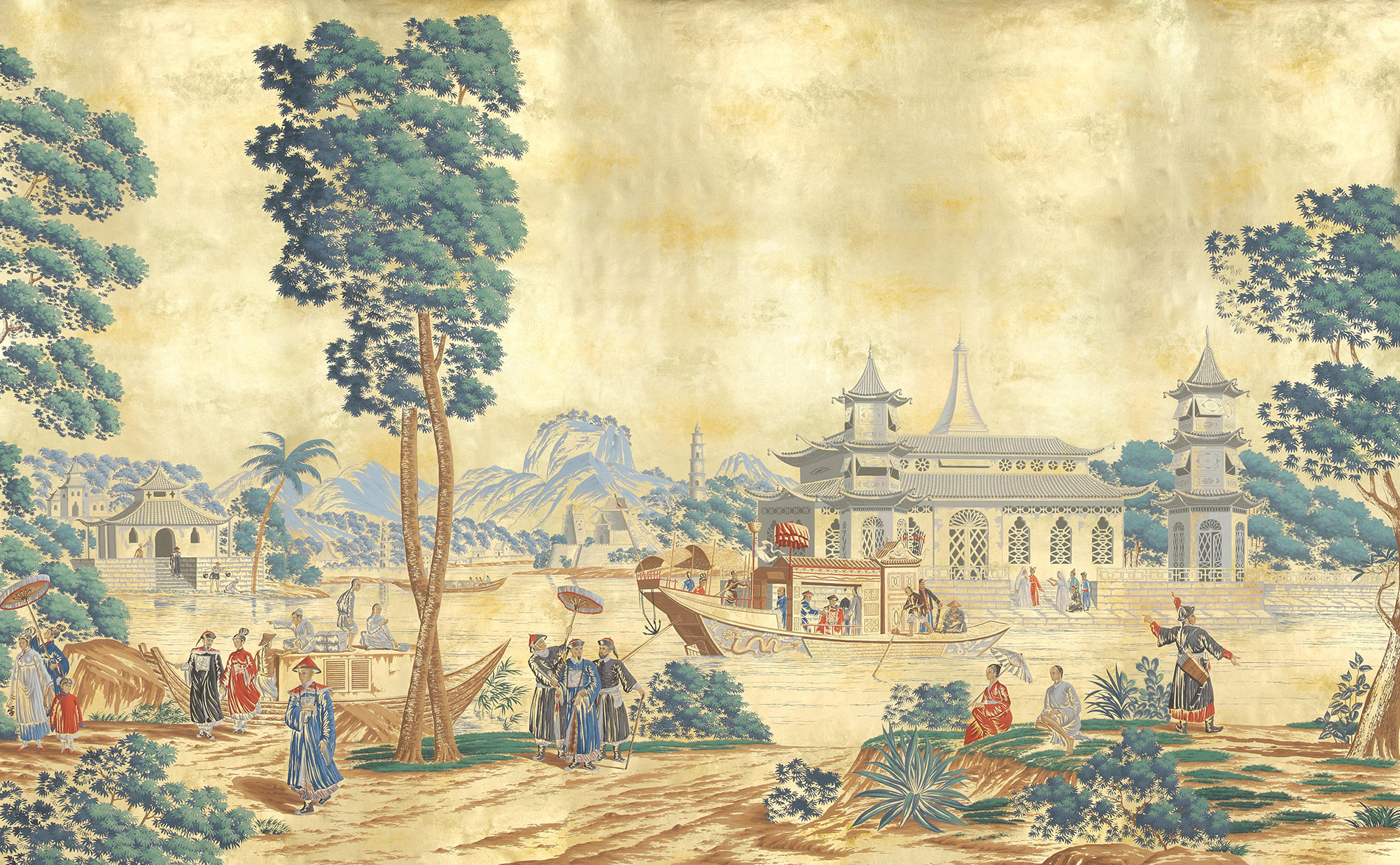 Обои ручная роспись Procession Chinoise Special Colourway on Warm Gold gilded paper Обои ручная роспись Procession Chinoise Special Colourway on Warm Gold gilded paper - постер Loft-Concept в Саратове