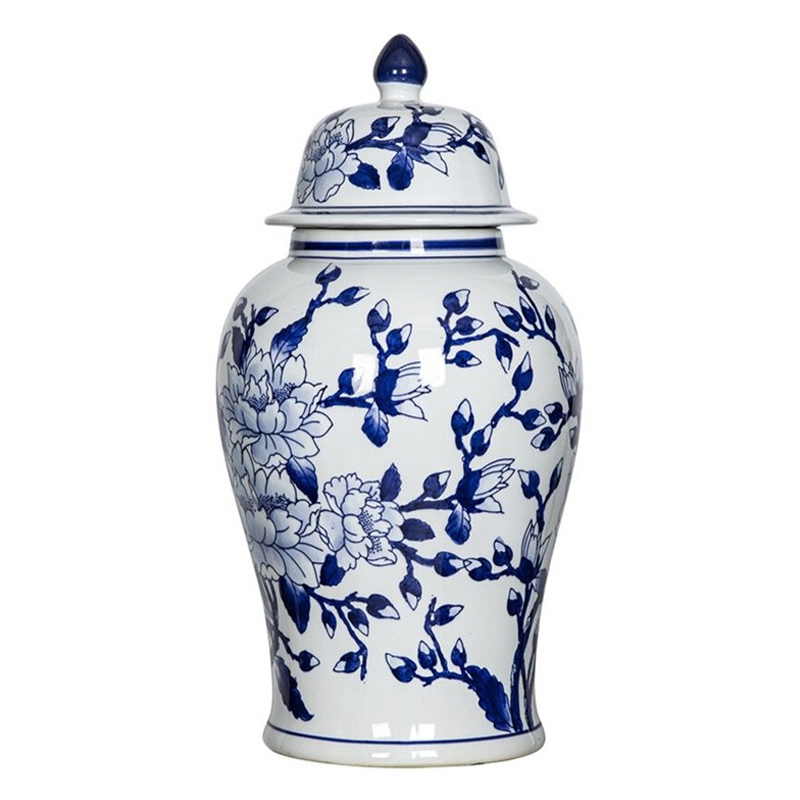 Ваза с крышкой и синим цветочным узором Blue & White Ornament Белый Синий Ваза с крышкой и синим цветочным узором Blue & White Ornament Белый Синий в Саратове | Loft Concept