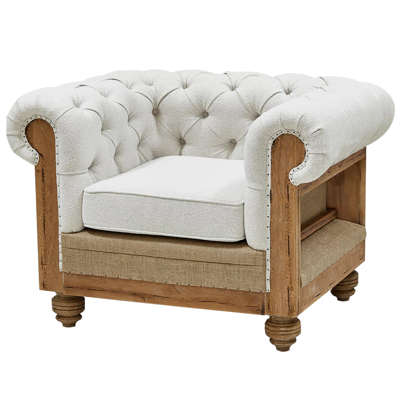 Кресло Deconstructed Chesterfield Armchair White Boucle Белый Древесина в Саратове | Loft Concept 