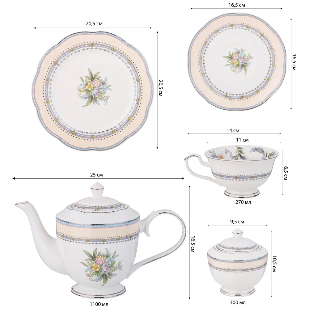 Чайный сервиз из фарфора на 6 персон 20 предметов Tea Flower Set в Саратове