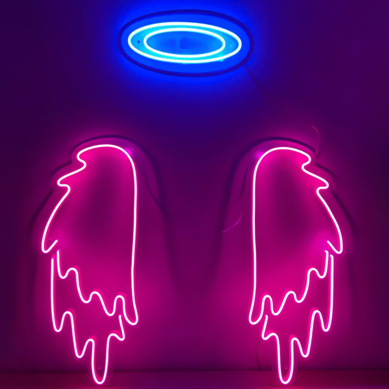 Неоновая настенная лампа Pink Wings Neon Wall Lamp Розовый Синий в Саратове | Loft Concept 