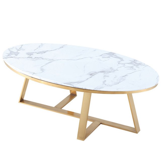 Кофейный стол Marble Oval Table Латунь Белый в Саратове | Loft Concept 