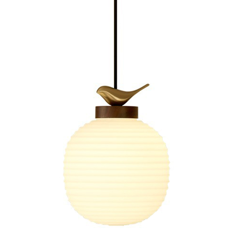 Светильник с птичкой Bird On a Lantern Hanging Lamp Коричневый Белое матовое стекло Латунь в Саратове | Loft Concept 