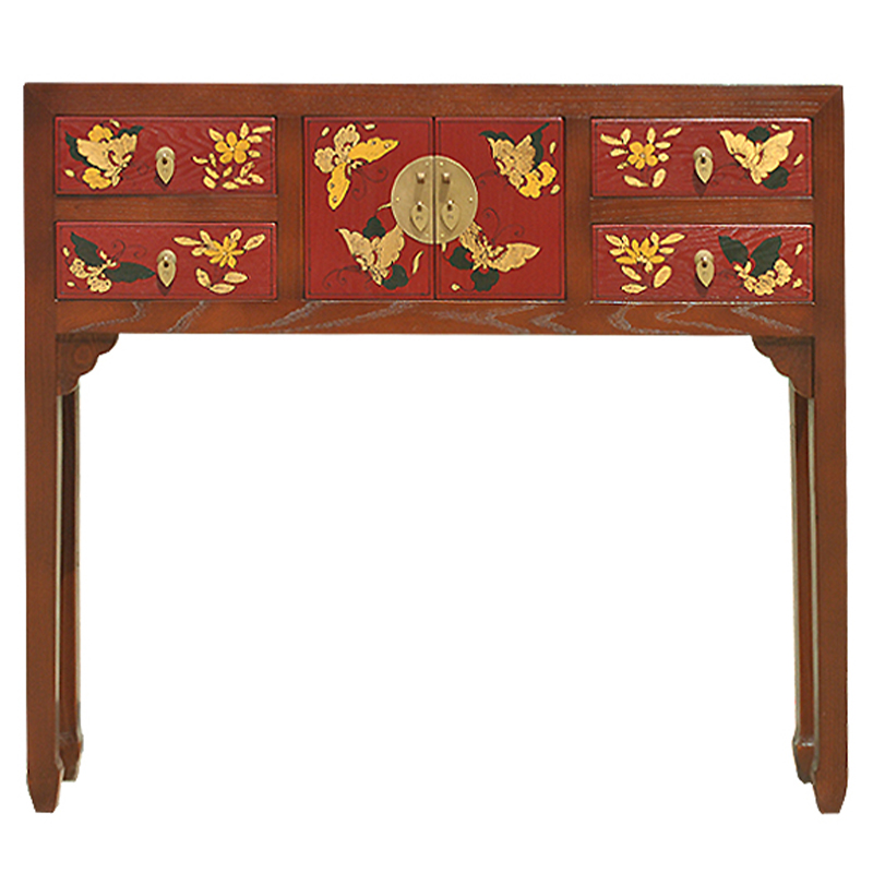 Коричневая консоль из массива сосны в Китайском стиле с красными ящиками Wood Console Chinese Коричневый Красный Коричневая консоль из массива сосны в Китайском стиле с красными ящиками Wood Console Chinese Коричневый Красный в Саратове | Loft Concept