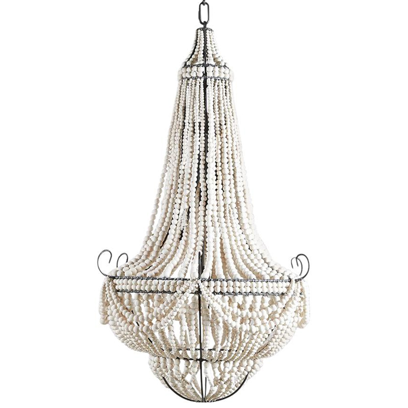 Люстра каплевидной формы украшенная белыми бусинами Wooden Beads White Chandelier Белый Люстра каплевидной формы украшенная белыми бусинами Wooden Beads White Chandelier Белый в Саратове | Loft Concept