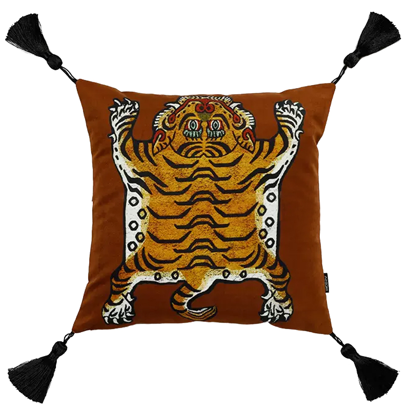 Коричневая Подушка Тибетский Тигр TIBETAN TIGER Коричневый Золотой Бежевый в Саратове | Loft Concept 