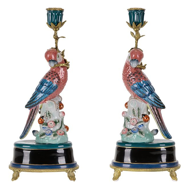 Подсвечник Red Blue Parrot Candlestick L or R Бронза Красный Синий в Саратове | Loft Concept 