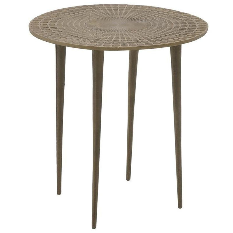 Круглый металлический приставной стол с рельефным узором на столешнице Aneurin Side Table Золотой Круглый металлический приставной стол с рельефным узором на столешнице Aneurin Side Table Золотой в Саратове | Loft Concept
