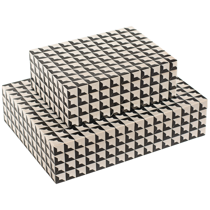 Комплект шкатулок Black White Square Bone Inlay Черно-белый Комплект шкатулок Black White Square Bone Inlay Черно-белый в Саратове | Loft Concept