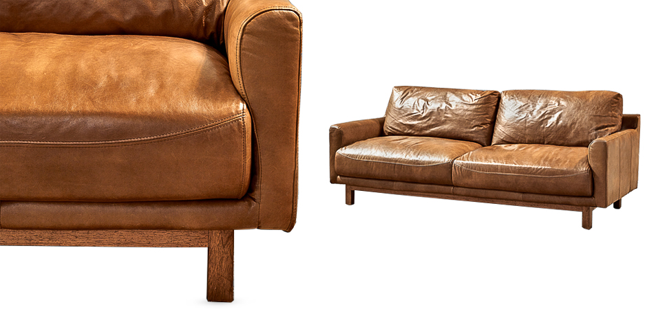 Диван Caramel Leather & Wood Triple Sofa Диван Caramel Leather & Wood Triple Sofa - Loft-Concept в Саратове