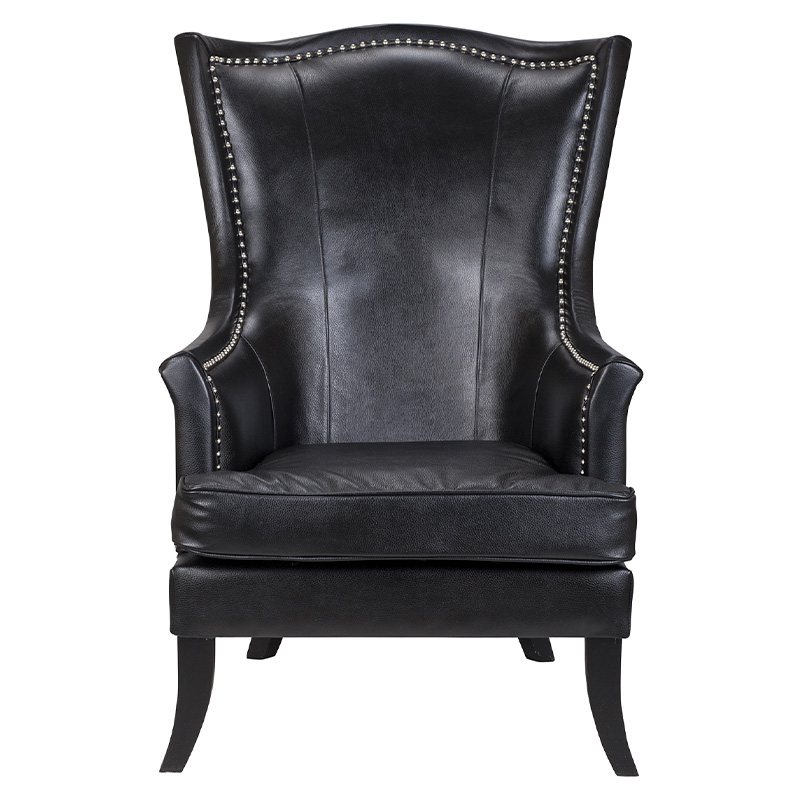 Кресло из натуральной кожи на 4-х деревянных ножках из массива бука Daniel Leather Armchair black Черный в Саратове | Loft Concept 