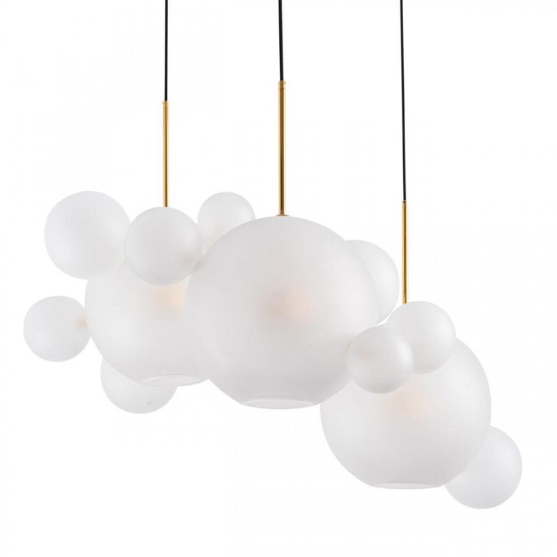 Светодиодный светильник Giopato & Coombes Bollr  Bubble Chandelier Circle матовое белое стекло 3 плафона Белый Золотой в Саратове | Loft Concept 