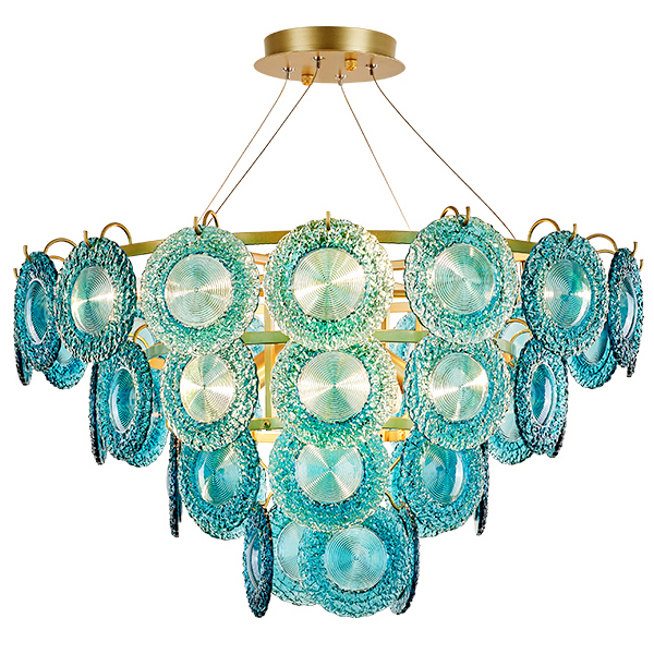 Люстра Blue Glass disk Chandelier Золотой Голубой в Саратове | Loft Concept 