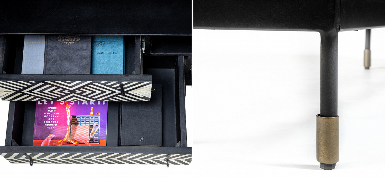 ТВ-тумба с орнаментом инкрустированная костью Bone Inlay 160 - фото №2