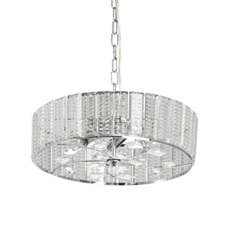 Люстра круглая на цепи цвета хром с прозрачными рельефными хрустальными пластинами Textured Glass Chandelier Серебряный Прозрачный в Саратове | Loft Concept 