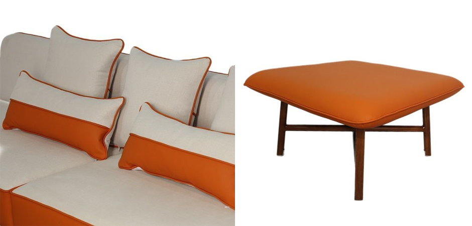 Угловой Диван с отделкой из ротанга Nava Rattan Decor Sofa Orange Угловой Диван с отделкой из ротанга Nava Rattan Decor Sofa Orange - Loft-Concept в Саратове