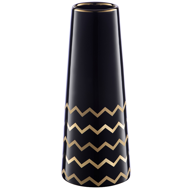 Ваза Black Chevron Gold Vase Глянцевый черный Глянцевое золото в Саратове | Loft Concept 