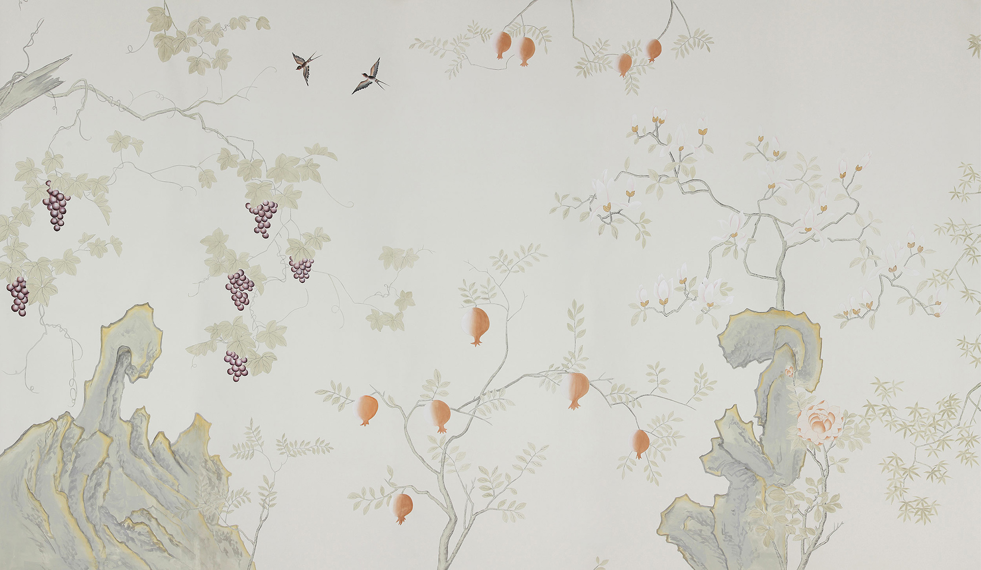 Обои ручная роспись Summer Night Blossom Colourway SC-122 on Bleached white dyed silk Обои ручная роспись Summer Night Blossom Colourway SC-122 on Bleached white dyed silk - постер Loft-Concept в Саратове
