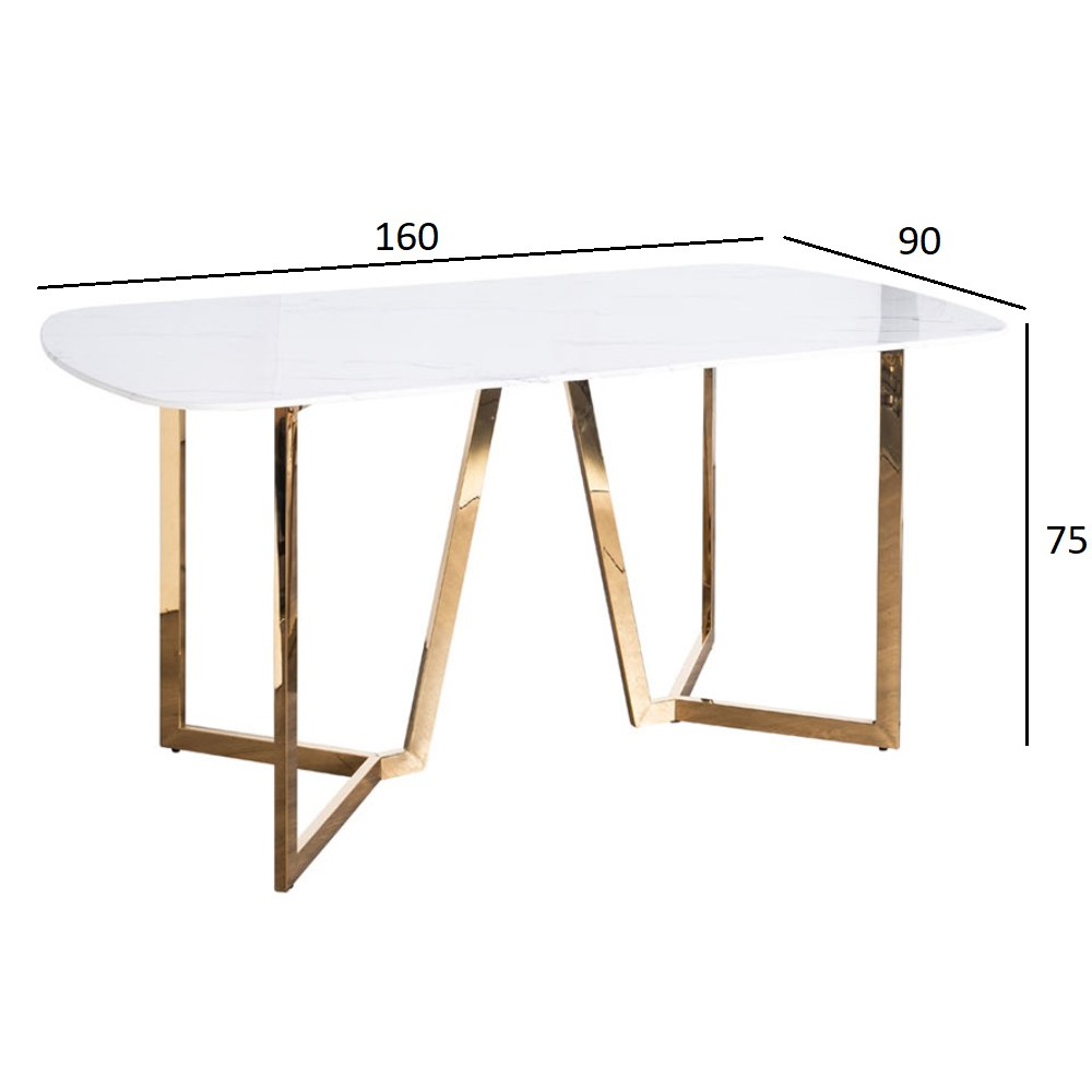 Стол обеденный белый с золотыми глянцевыми ножками Laconic White Table Стол обеденный белый с золотыми глянцевыми ножками Laconic White Table в Саратове
