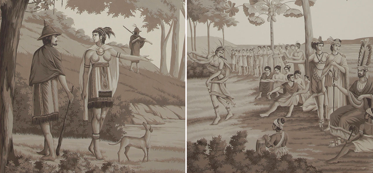 Обои ручная роспись Les Sauvages de la Mer Pacifique Eau Forte on scenic paper - фото