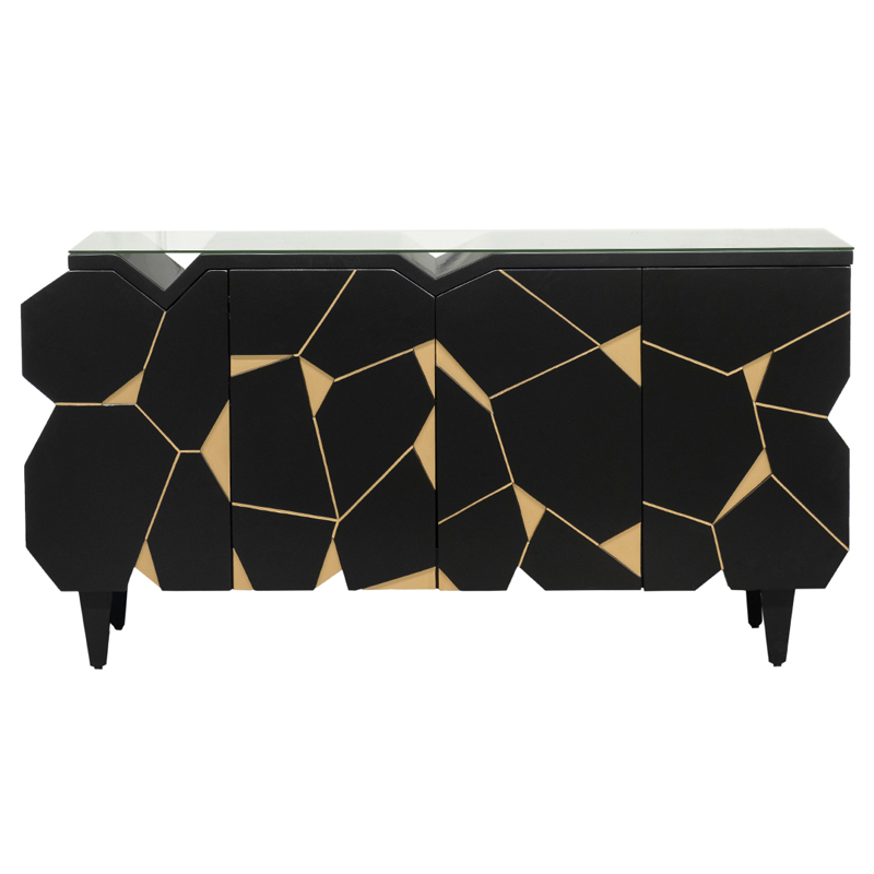 Комод геометрический декор Mosaik Chest of drawers Черный Черный Золотой в Саратове | Loft Concept 