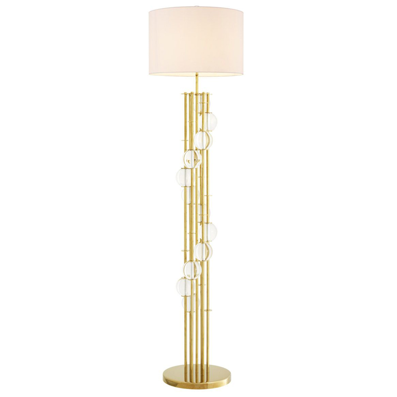 Торшер Eichholtz Floor Lamp Lorenzo Gold & white Глянцевое золото Белый Прозрачный в Саратове | Loft Concept 