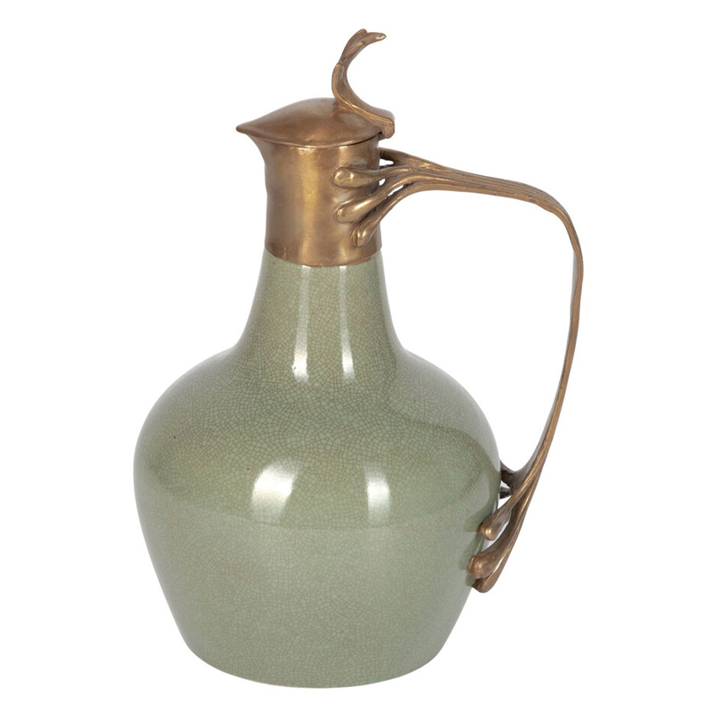 Кувшин зеленого цвета из фарфора с бронзовой крышкой и изогнутой ручкой Eden Garden porcelain and bronze Зеленый Бронза Кувшин зеленого цвета из фарфора с бронзовой крышкой и изогнутой ручкой Eden Garden porcelain and bronze Зеленый Бронза в Саратове | Loft Concept