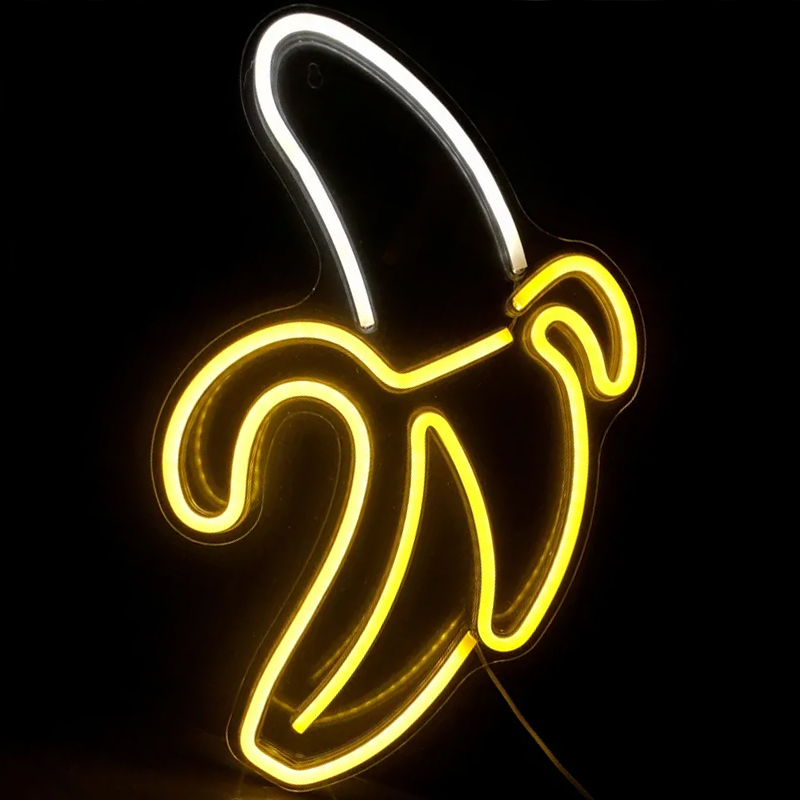 Неоновая настенная лампа Banana Neon Wall Lamp Прозрачный Белый Желтый в Саратове | Loft Concept 