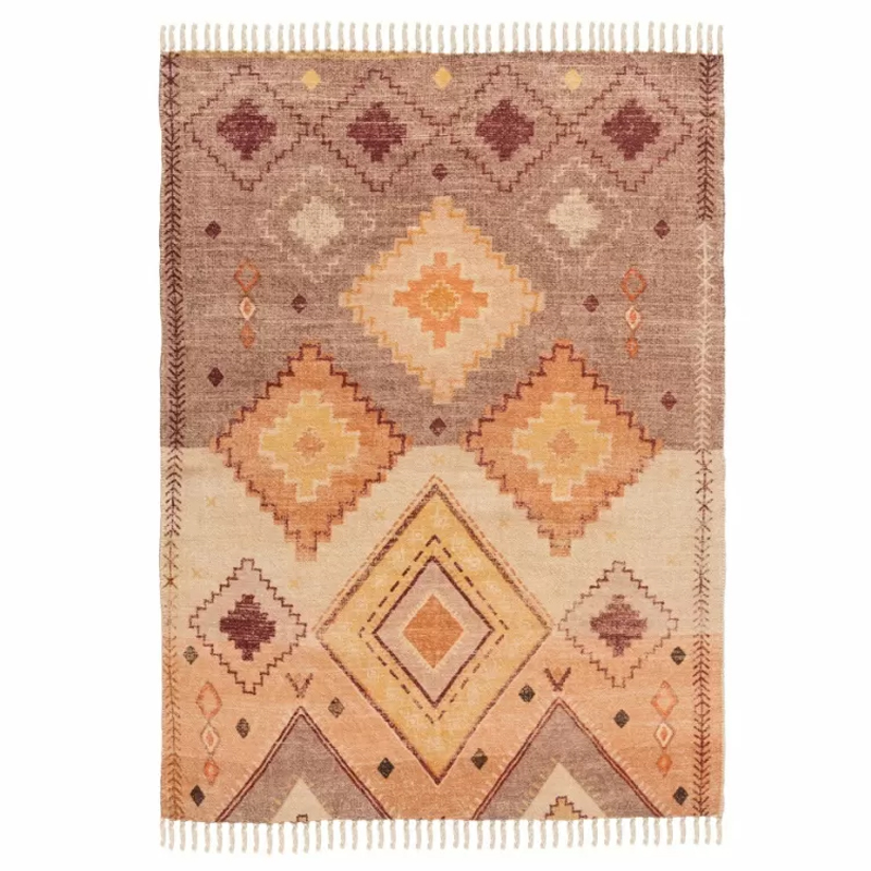 Ковер из хлопка с бахромой и этническим орнаментом Ethnic mix Мульти в Саратове | Loft Concept 