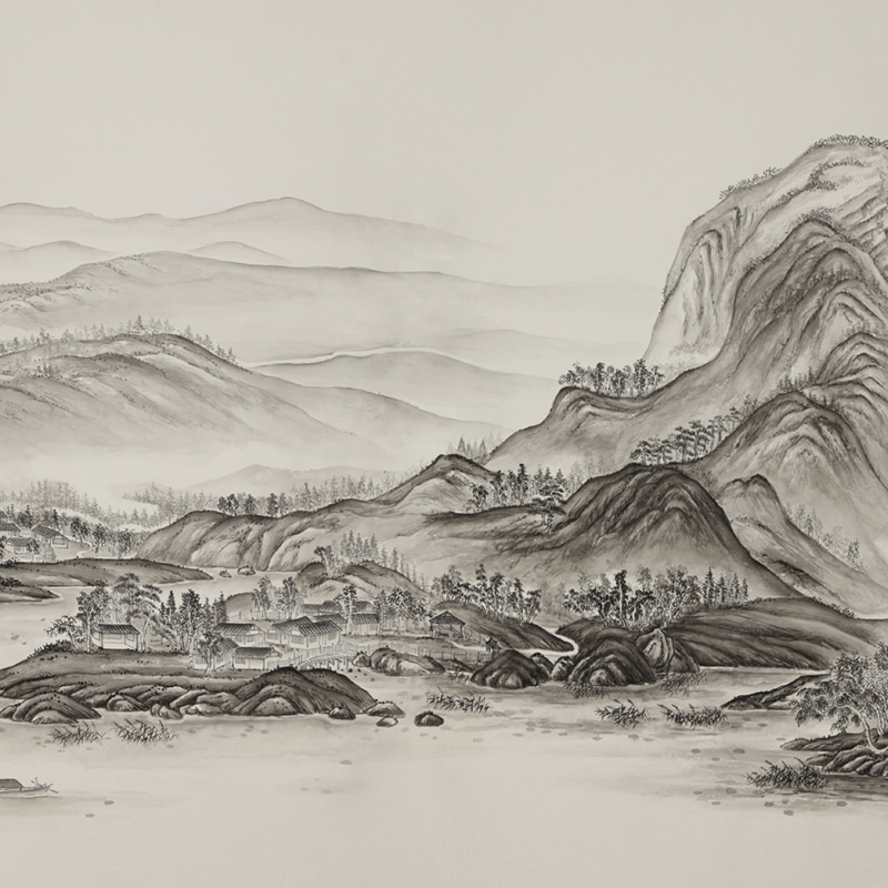 Обои ручная роспись A Thousand Li of Rivers and Mountains Special Colourway on Bleached White dyed silk Обои ручная роспись A Thousand Li of Rivers and Mountains Special Colourway on Bleached White dyed silk в Саратове | Loft Concept