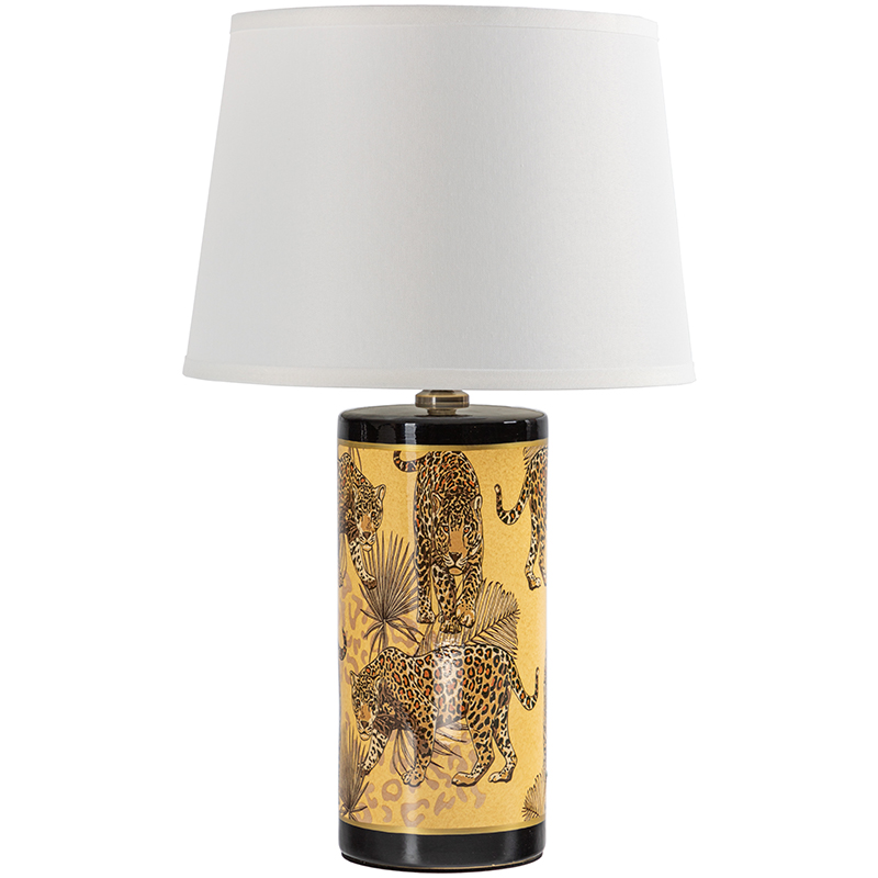 Настольная лампа с абажуром Leopard Lampshade Yellow White Желтый Белый Черный в Саратове | Loft Concept 