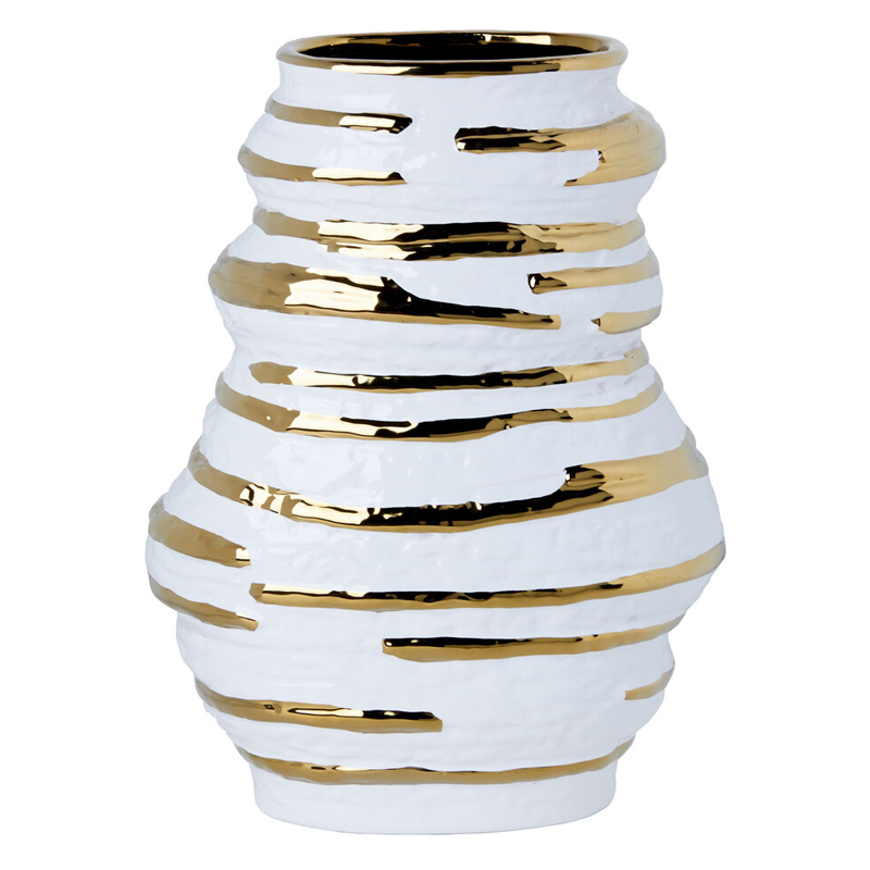 Ваза белая с рельефной поверхностью и золотыми полосами Vase Beehive Белый Золотой Ваза белая с рельефной поверхностью и золотыми полосами Vase Beehive Белый Золотой в Саратове | Loft Concept
