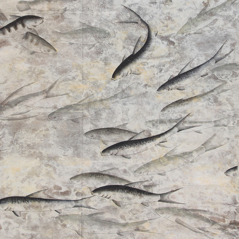 Обои ручная роспись Fishes Original colourway on Tarnished Silver gilded tea paper with pearlescent antiquing Обои ручная роспись Fishes Original colourway on Tarnished Silver gilded tea paper with pearlescent antiquing в Саратове | Loft Concept