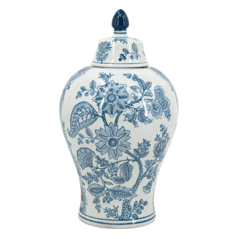 Ваза с крышкой и голубым цветочным рисунком 37 см Blue & White Ornament Белый Голубой в Саратове | Loft Concept 