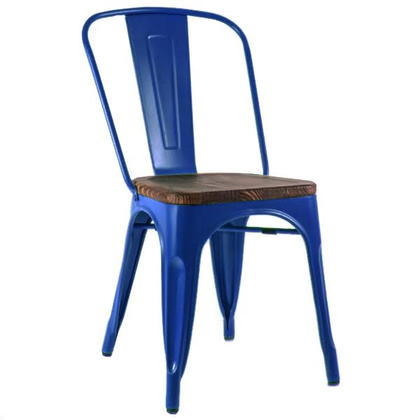 Кухонный стул Tolix Chair Wood Blue Синий Синий Коричневый в Саратове | Loft Concept 