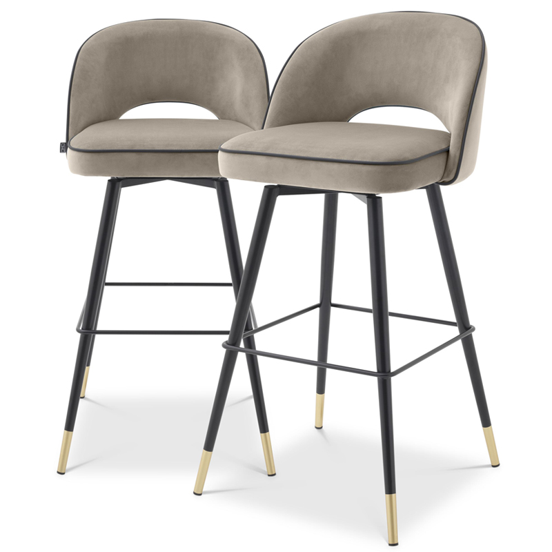 Комплект барных стульев Eichholtz Bar Stool Cliff set of 2 greige Черный Латунь Бежево-серый Комплект барных стульев Eichholtz Bar Stool Cliff set of 2 greige Черный Латунь Бежево-серый в Саратове | Loft Concept
