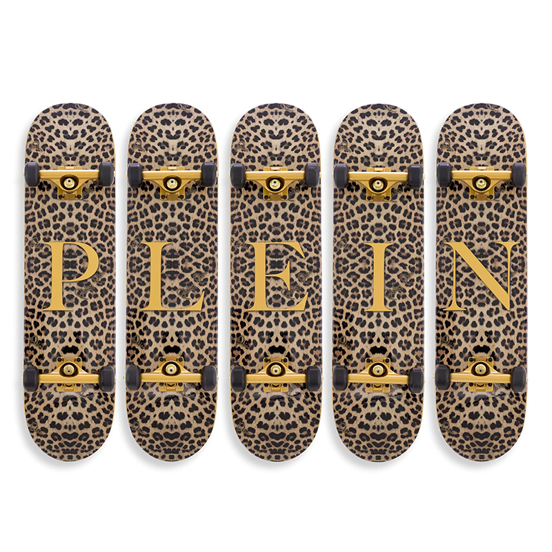 Арт-объект на стену Philipp Plein Skateboard Leopard PLEIN Бежевый Коричневый Черный Золотой в Саратове | Loft Concept 