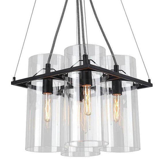 Люстра Glass Cylinder Chandelier Прозрачный Черный в Саратове | Loft Concept 