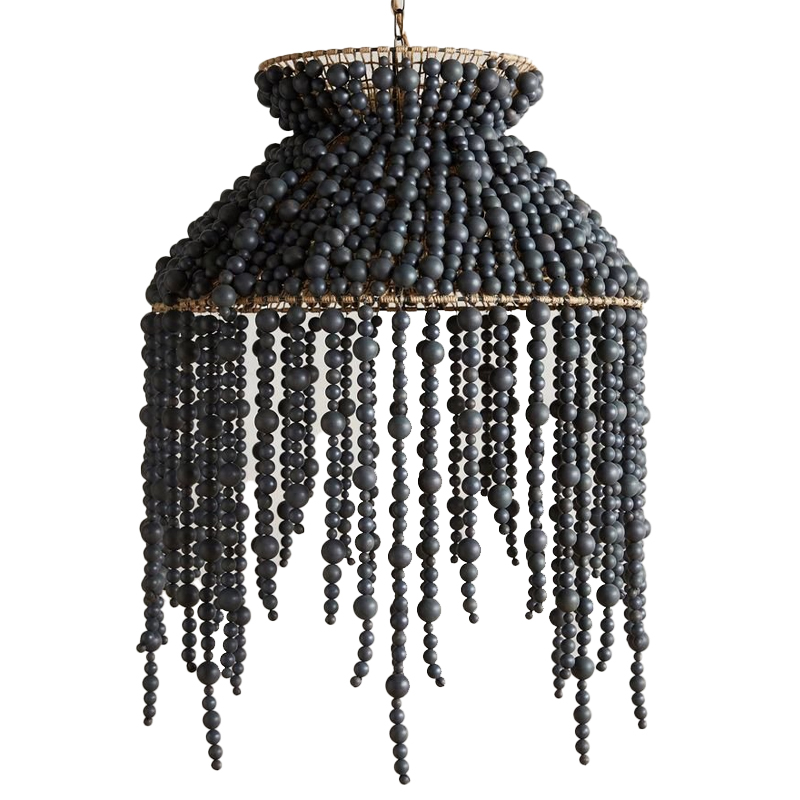 Подвесной светильник с абажуром украшенным черными бусинами Wooden Beads Chandelier Black Черный Коричневый в Саратове | Loft Concept 