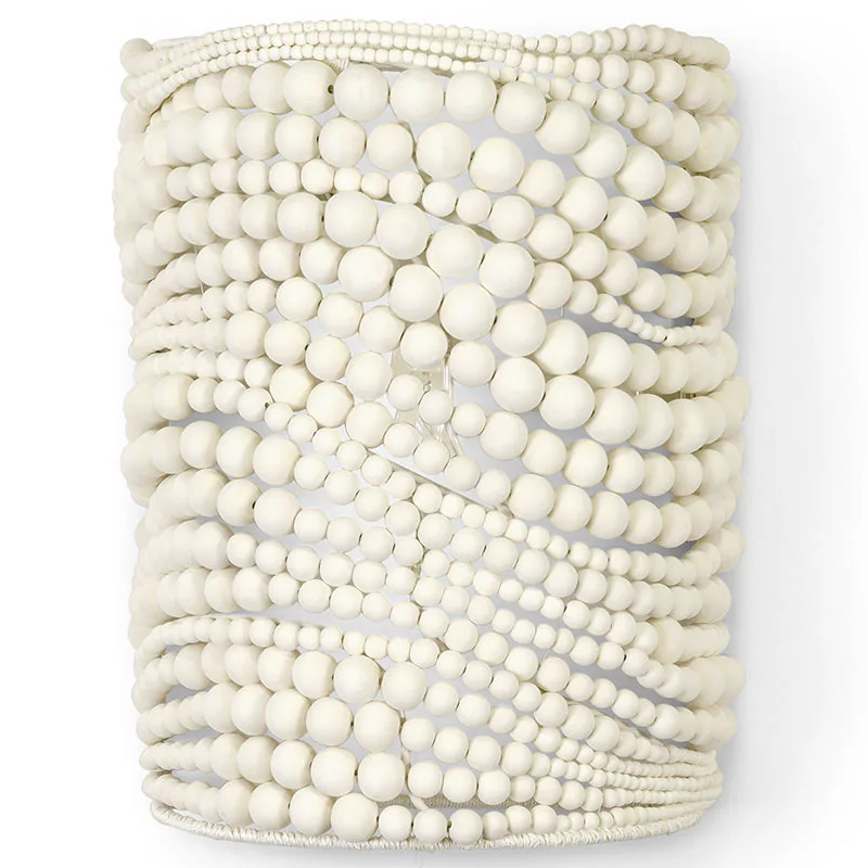 Настенный бра декорированный деревянными белыми круглыми бусинами White Wooden Beads Wall Lamp Белый Настенный бра декорированный деревянными белыми круглыми бусинами White Wooden Beads Wall Lamp Белый в Саратове | Loft Concept