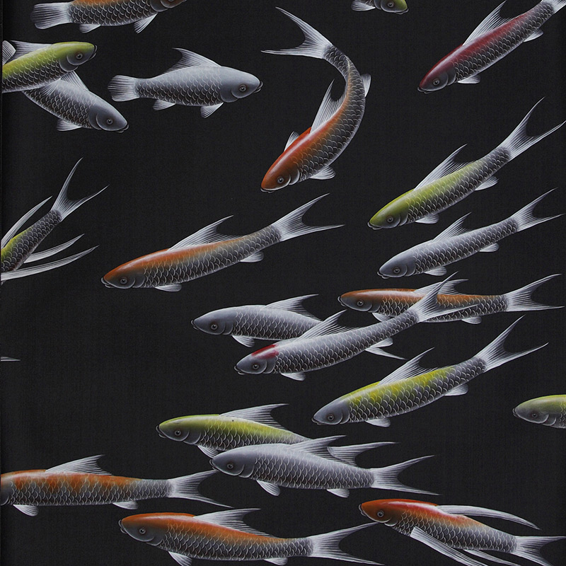 Обои ручная роспись Fishes Koi on Pitch dyed silk  в Саратове | Loft Concept 