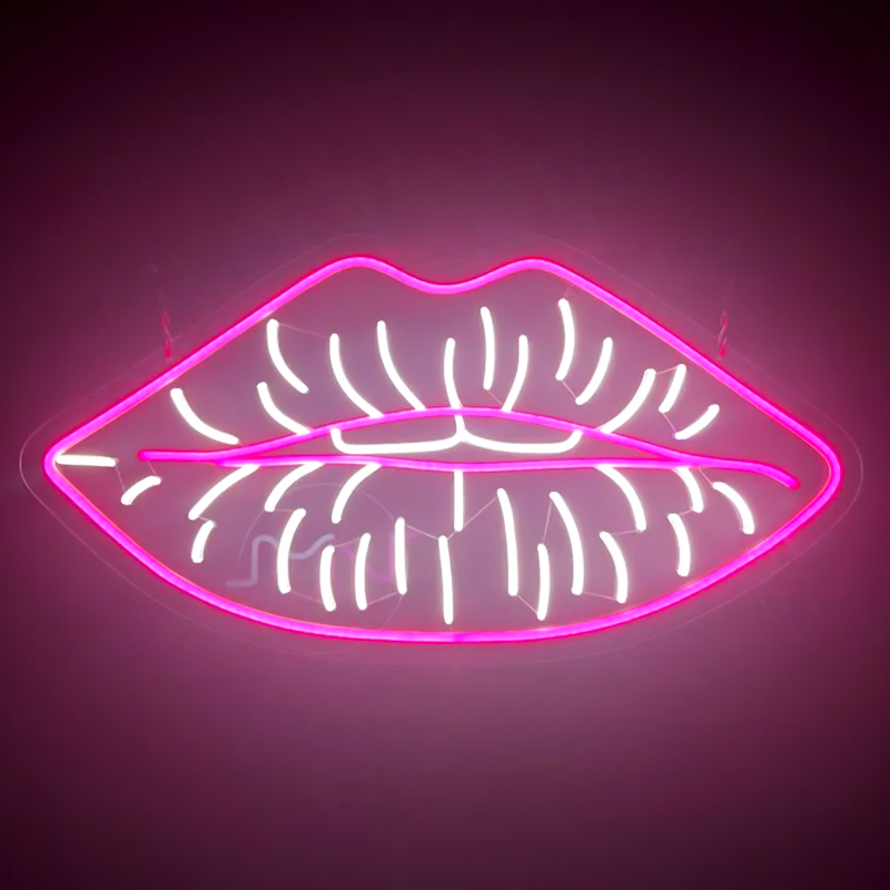 Неоновая настенная лампа Lips Neon Wall Lamp Розовый Белый в Саратове | Loft Concept 