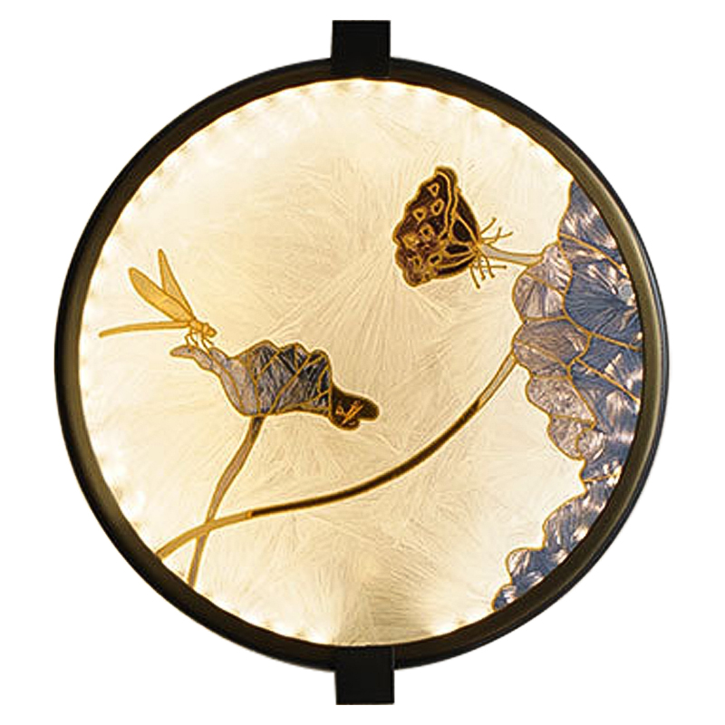Настенный светильник Lotus Flowers and Dragonfly Round Wall Lamp Черный Латунь Бежевый Серый Настенный светильник Lotus Flowers and Dragonfly Round Wall Lamp Черный Латунь Бежевый Серый в Саратове | Loft Concept