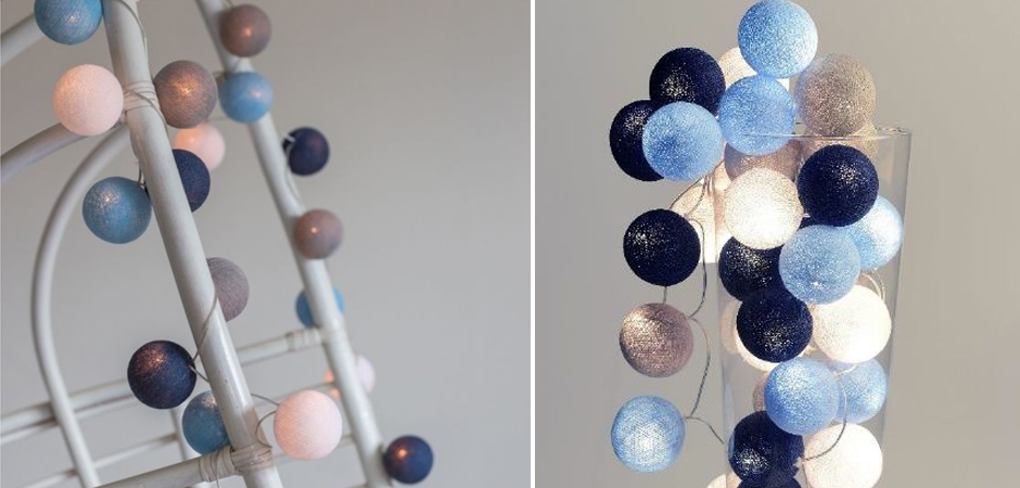 Гирлянда хлопковые фонарики Сotton Ball Sailor Blue - Loft-Concept в Саратове