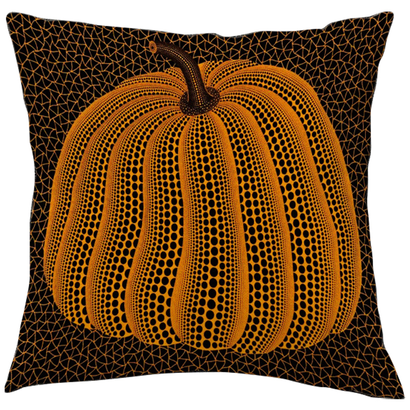 Декоративная подушка Yayoi Kusama Pumpkin Orange Черный Оранжевый в Саратове | Loft Concept 