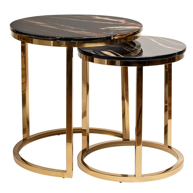 Комплект приставных столов Hewdonald Black Side Tables Глянцевое золото Черный в Саратове | Loft Concept 