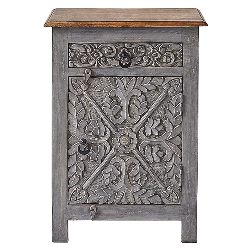 Тумба Indian Antique White Furniture Nightstand Ganica серый Серый Коричневый в Саратове | Loft Concept 