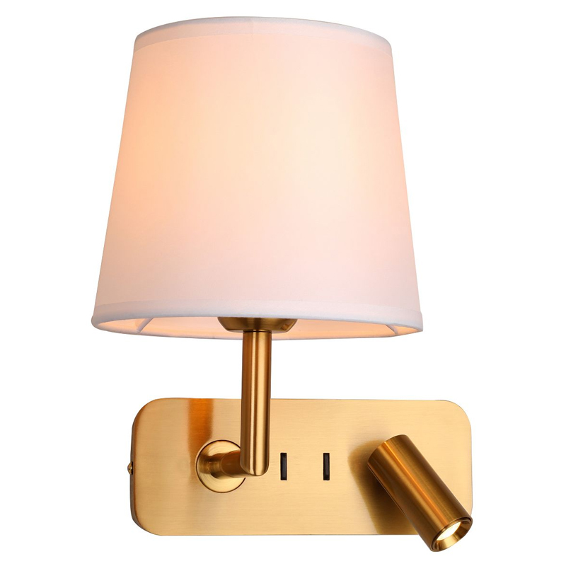 Бра с абажуром Trumpet Lamp Brass 2 лампы Латунь Белый Бежевый в Саратове | Loft Concept 