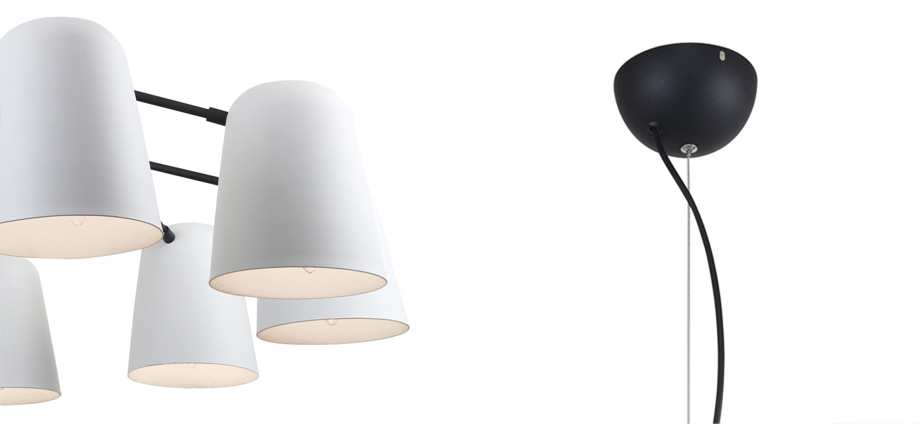 Люстра с черным каркасом и белыми плафонами Retro Future 10 ламп - фото